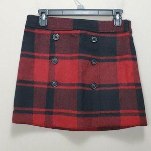 Vintage Y2K Gap Wool Blend Plaid Sz 2 Lined Mini Skirt in Black Red Button Front